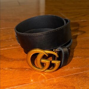 Elegant Black Belt with Gold GG Buckle